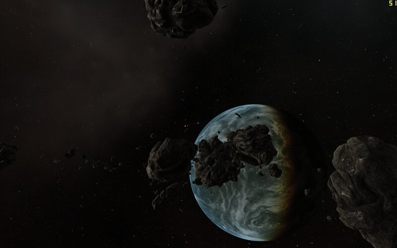 Planet with Asteroids — Black, Dramatic, 3d Render