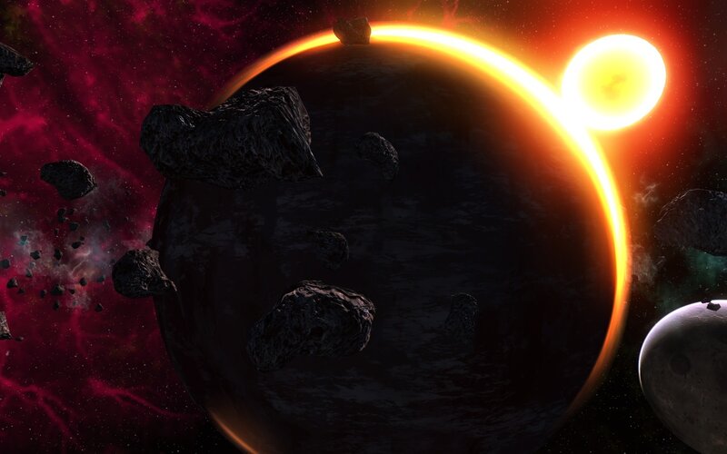 Planet with Asteroids — Black, Dramatic, Digital Art