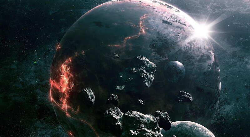 Planet with Asteroids — Black