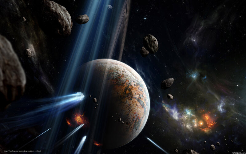 Planet with Asteroids — Blue