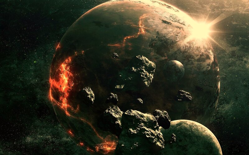 Planet with Asteroids — Green