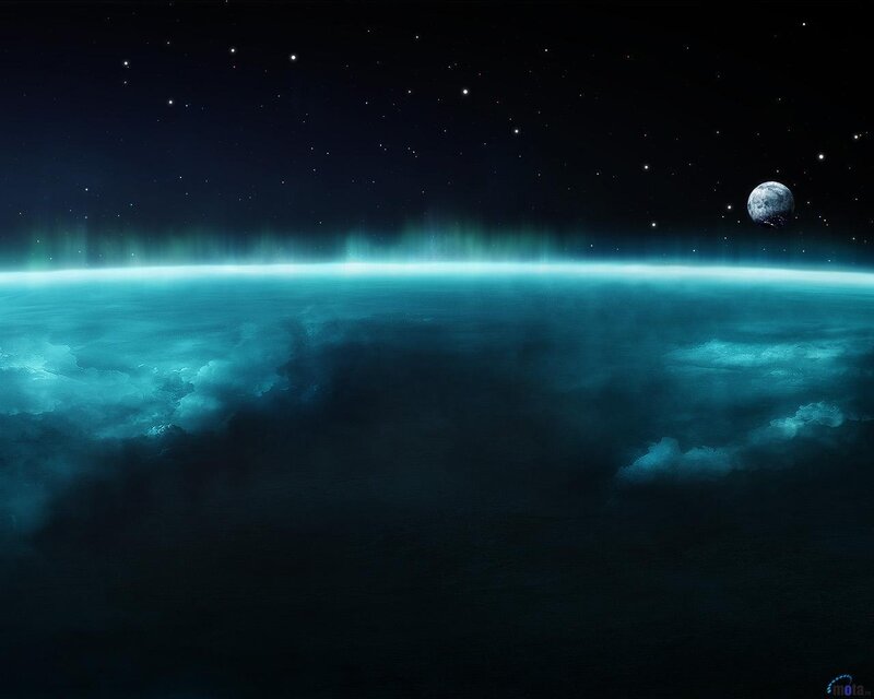 Planet with Aurora and Moon