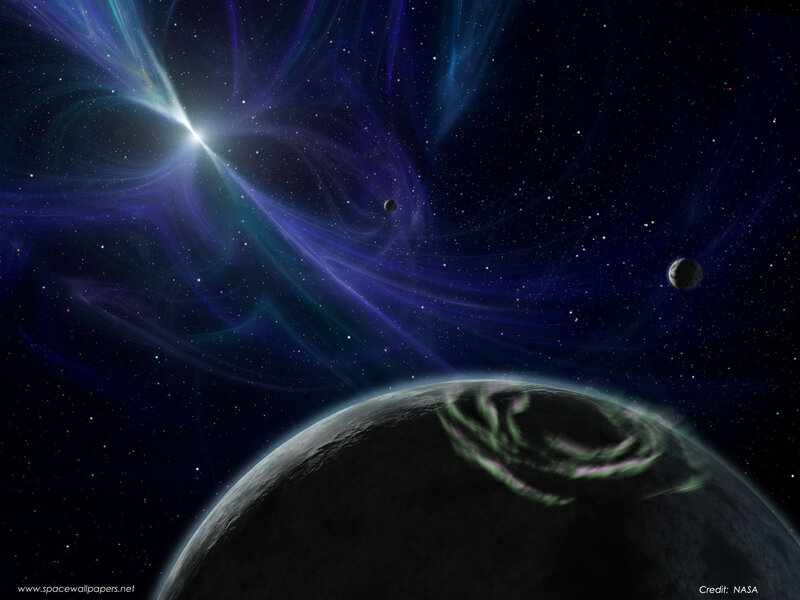 Planet with Aurora and Moons