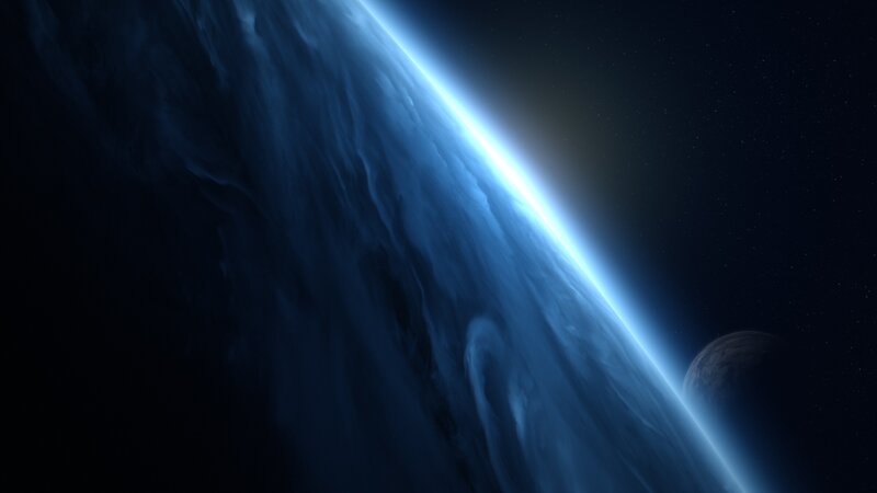 Planet with Blue Atmosphere — Dramatic, Night