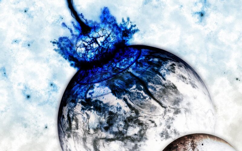 Planet with Blue Explosion