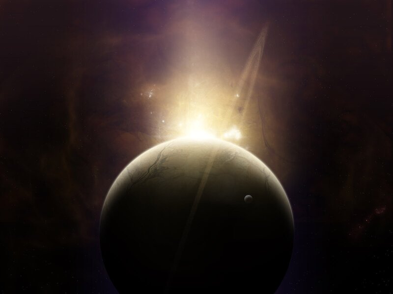 Planet with bright star behind