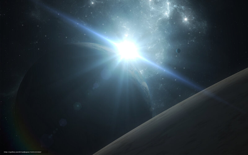 Planet with Bright Star — Blue, Dramatic, Digital Art, Nebula