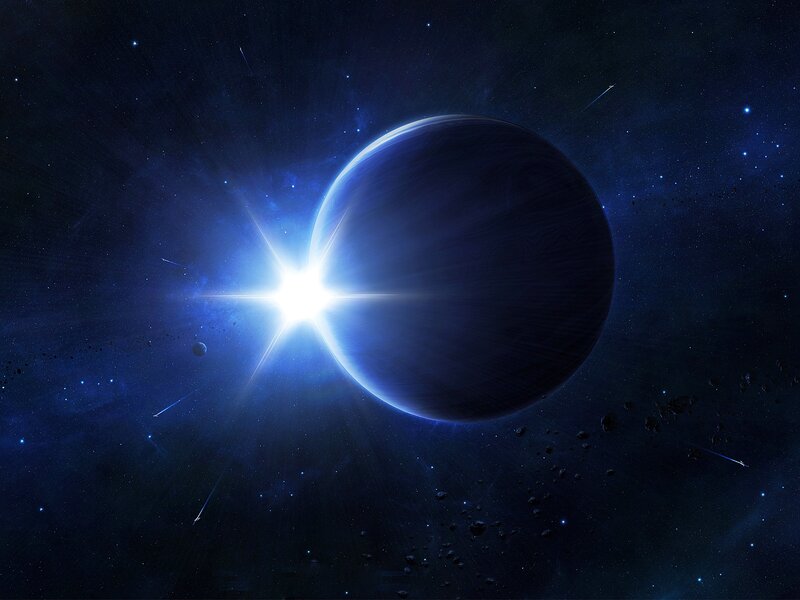 Planet with Bright Star — Blue, Dramatic