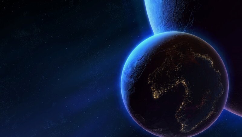 Planet with City Lights — Blue