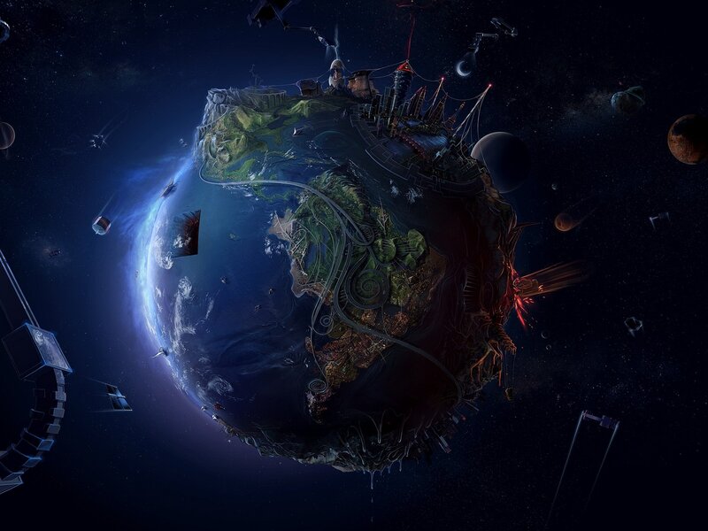 Planet with City Structures — Blue