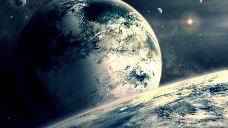 Planet with Clouds and Moons