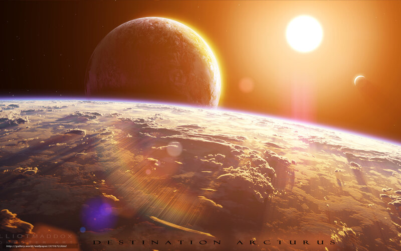 Planet with Clouds and Sun