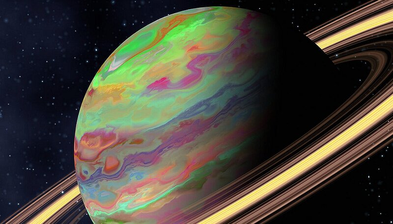 Planet with Colorful Rings — Green, Dramatic