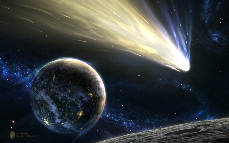 Planet with Comet — Blue, Dramatic