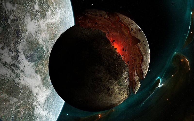 Planet with Cracked Surface — Black, Dramatic, Digital Art, Earth, Space