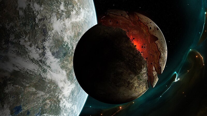 Planet with Cracked Surface — Black, Dramatic, Digital Art, Earth