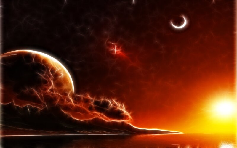 Planet with Crescent Moon