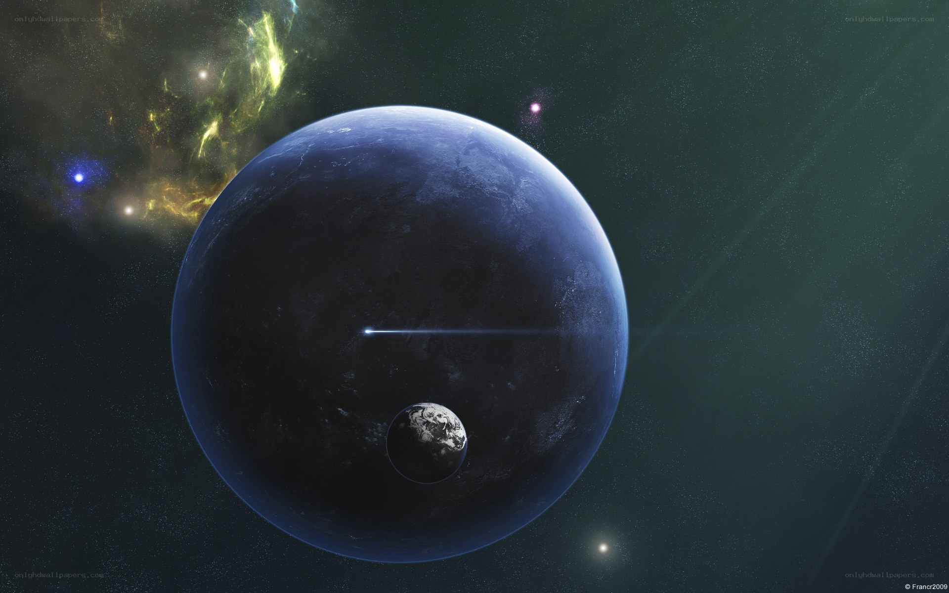 Planet with Earth in foreground