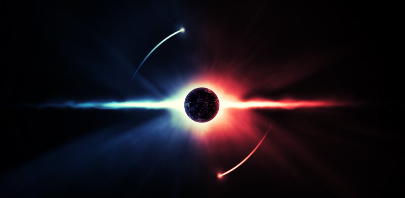 Planet with Energy Beams — Black, Dramatic