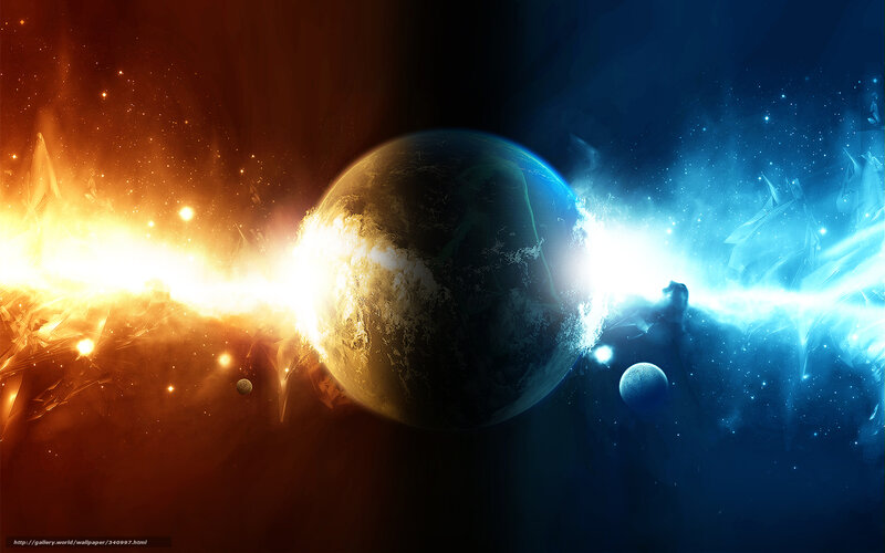 Planet with Energy Beams — Blue, Dramatic, Digital Art, Stars, Moon