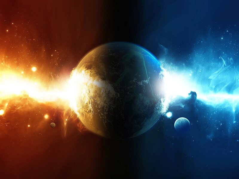 Planet with Energy Beams — Blue, Dramatic, Digital Art, Stars, Nebula