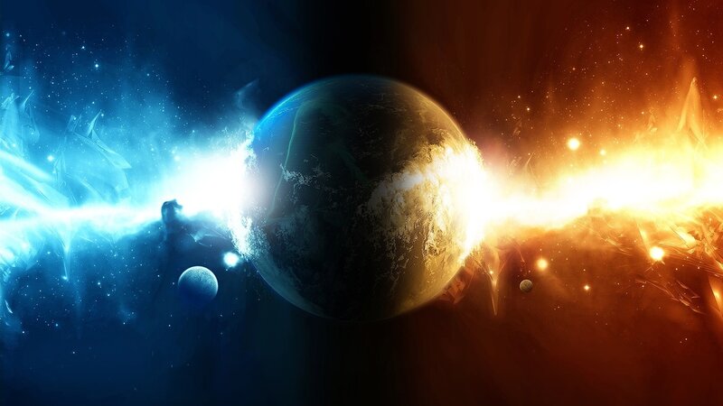 Planet with Energy Beams — Blue, Dramatic, Digital Art, Stars