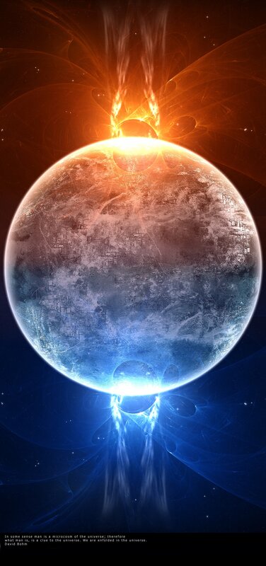 Planet with Energy Beams — Blue, Dramatic, Digital Art, Sun