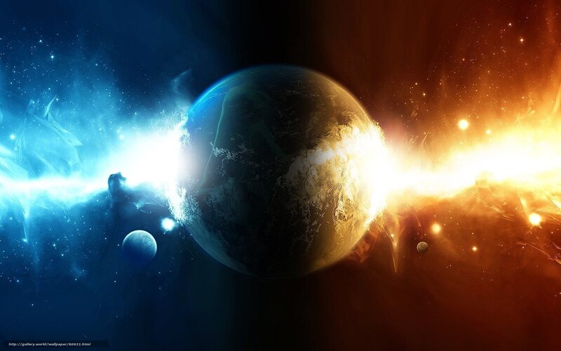Planet with Energy Beams — Blue, Dramatic, Digital Art