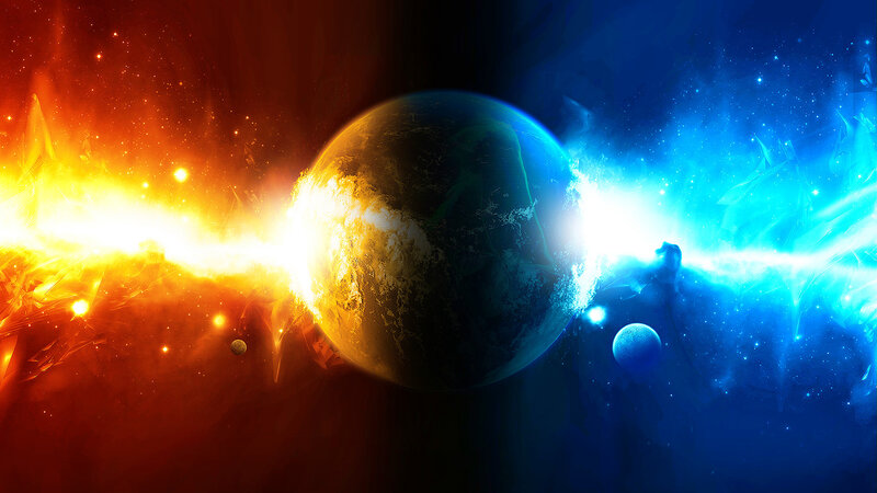 Planet with Energy Beams — Blue