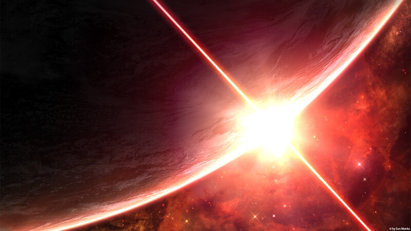 Planet with Energy Beams — Red