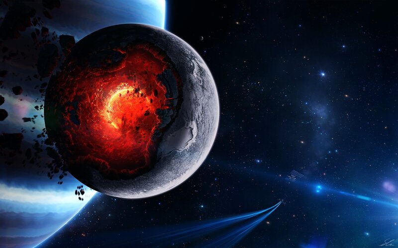 Planet with Exposed Core — Blue, Dramatic