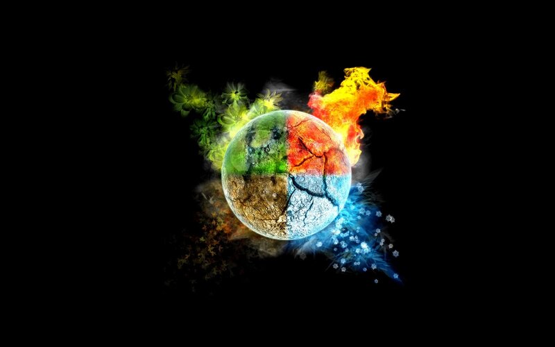 Planet with Four Elements — Black, Dramatic, Digital Art