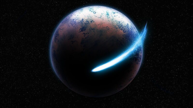 Planet with glowing comet