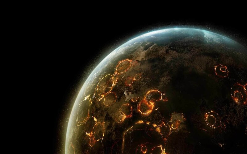 Planet with Glowing Cracks — Black, Dramatic
