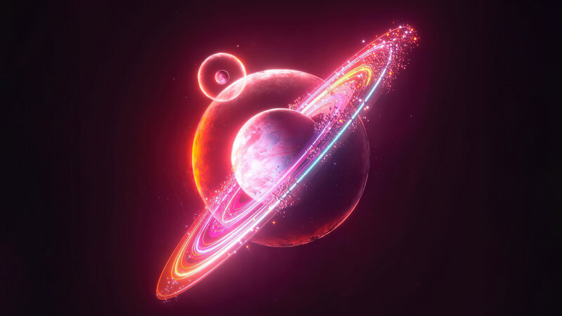 Planet with Glowing Rings — Pink