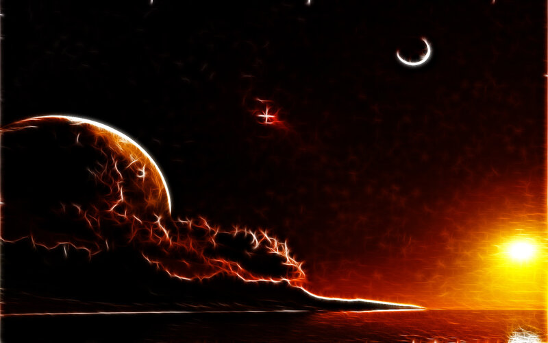 Planet with Glowing Surface — Black, Dramatic, Sunset