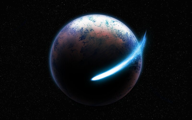 Planet with Glowing Trail — Blue, Dramatic