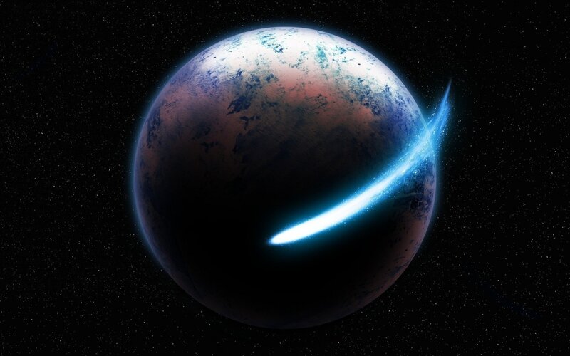 Planet with Glowing Trail — Blue