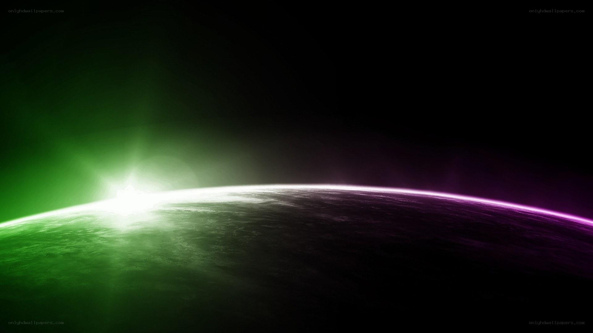 planet with green and purple glow