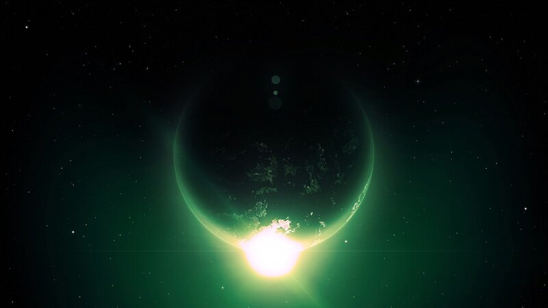 Planet with Green Aurora — Dramatic