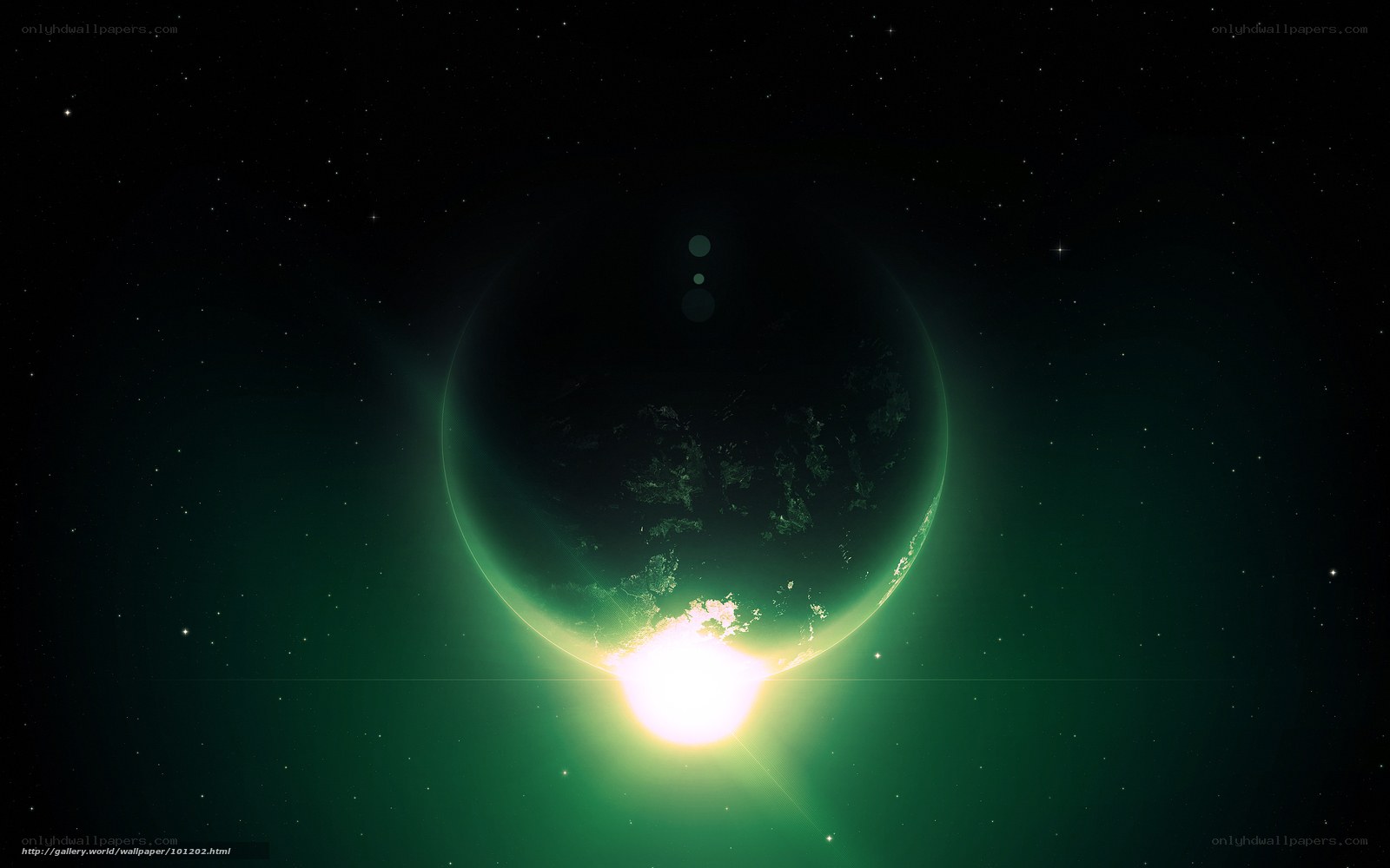 Planet with green aurora