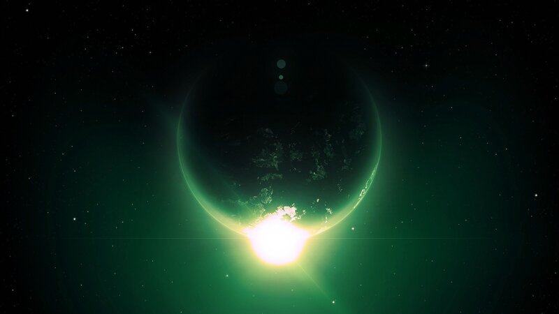Planet with Green Glow — Dramatic