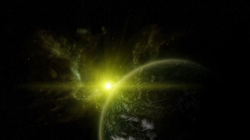 planet with green nebula