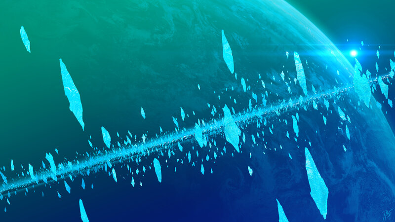 Planet with Ice Fragments