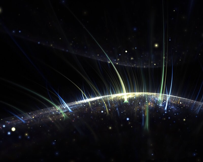 Planet with Light Beams — Black, Dramatic