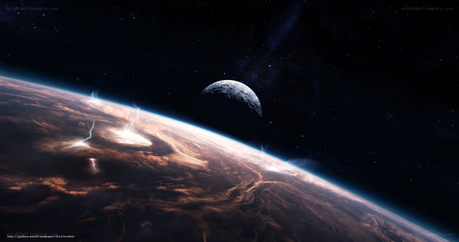 Planet with lightning storm
