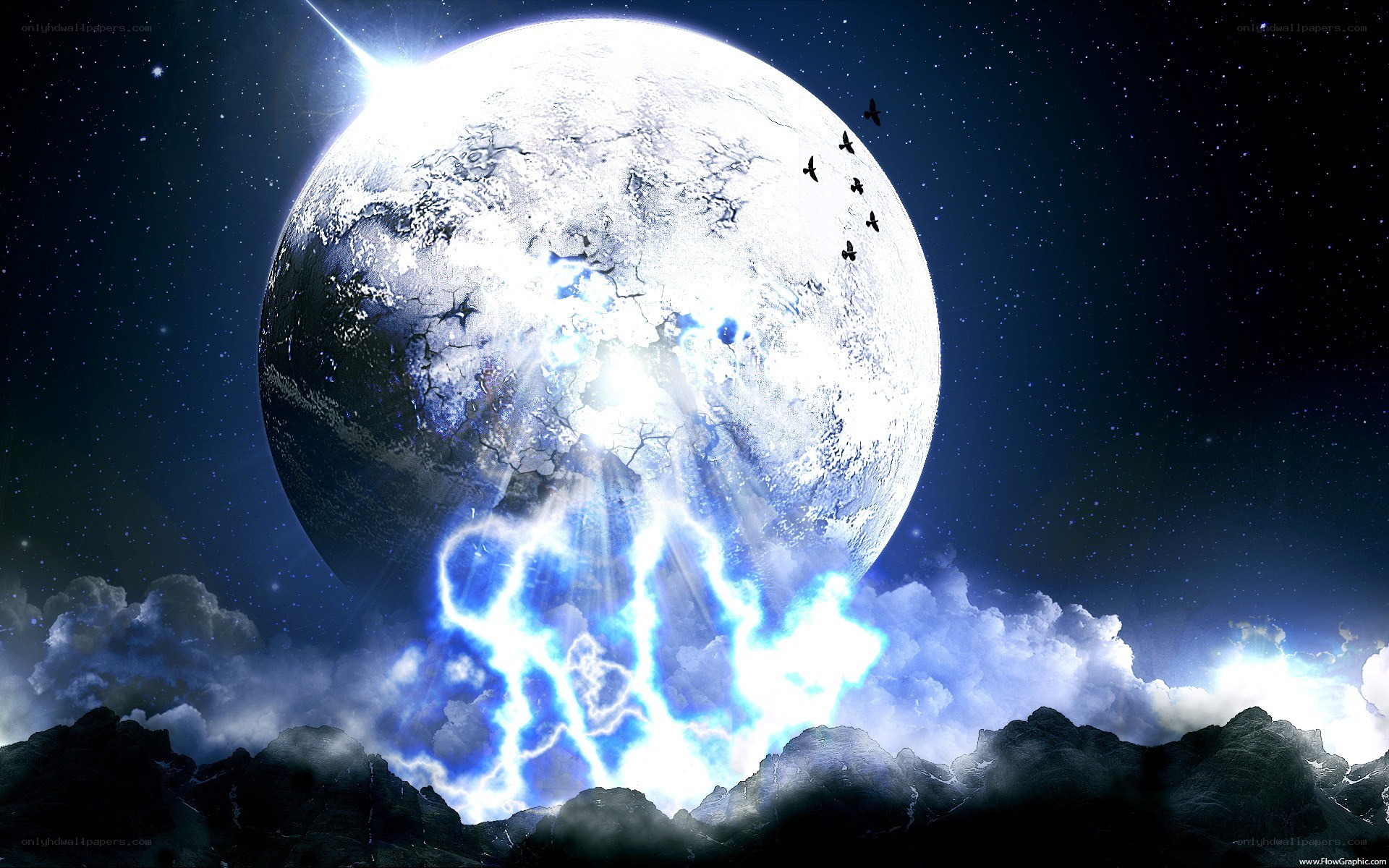 Planet with lightning storm