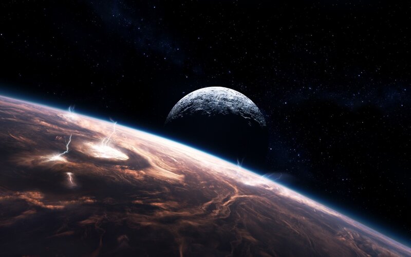 Planet with lightning storm