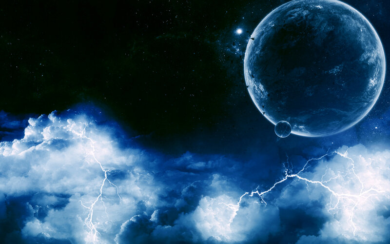 Planet with Lightning Storm — Blue, Dramatic