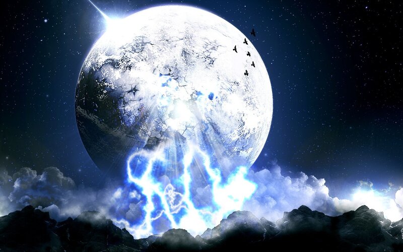 Planet with Lightning Storm — Blue